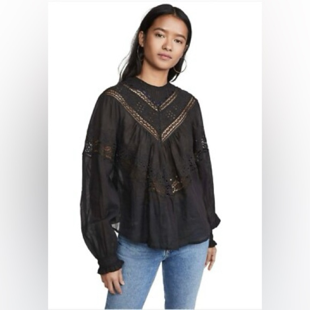 Free People Abigail black eyelet Victorian blouse